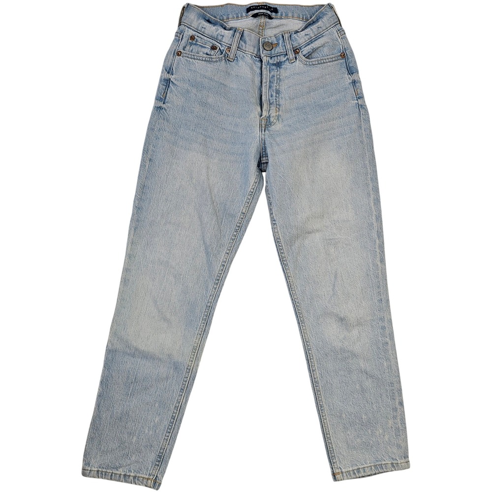 Aeropostale Mom Jeans Womens 000 Reg Light Wash High Waisted Denim Tapered Leg